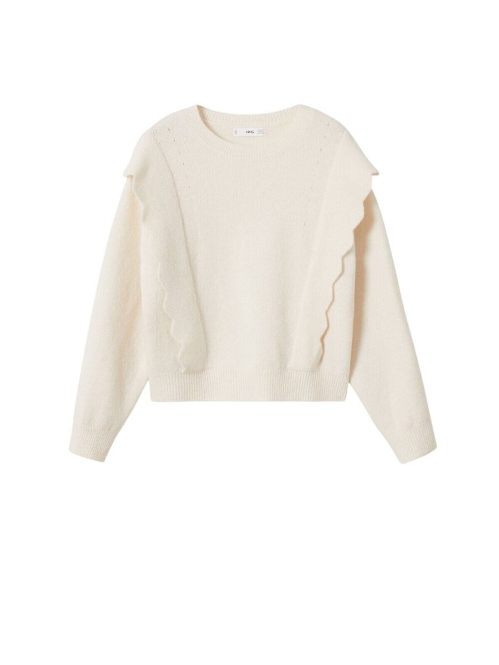 NEW Mango Womens Wool Blend Peanut Ruffle Sweater 17017728-05 Beige Off White XL